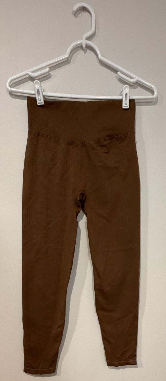 Pink Active Ribbed Leggings Size M Brown High Waist